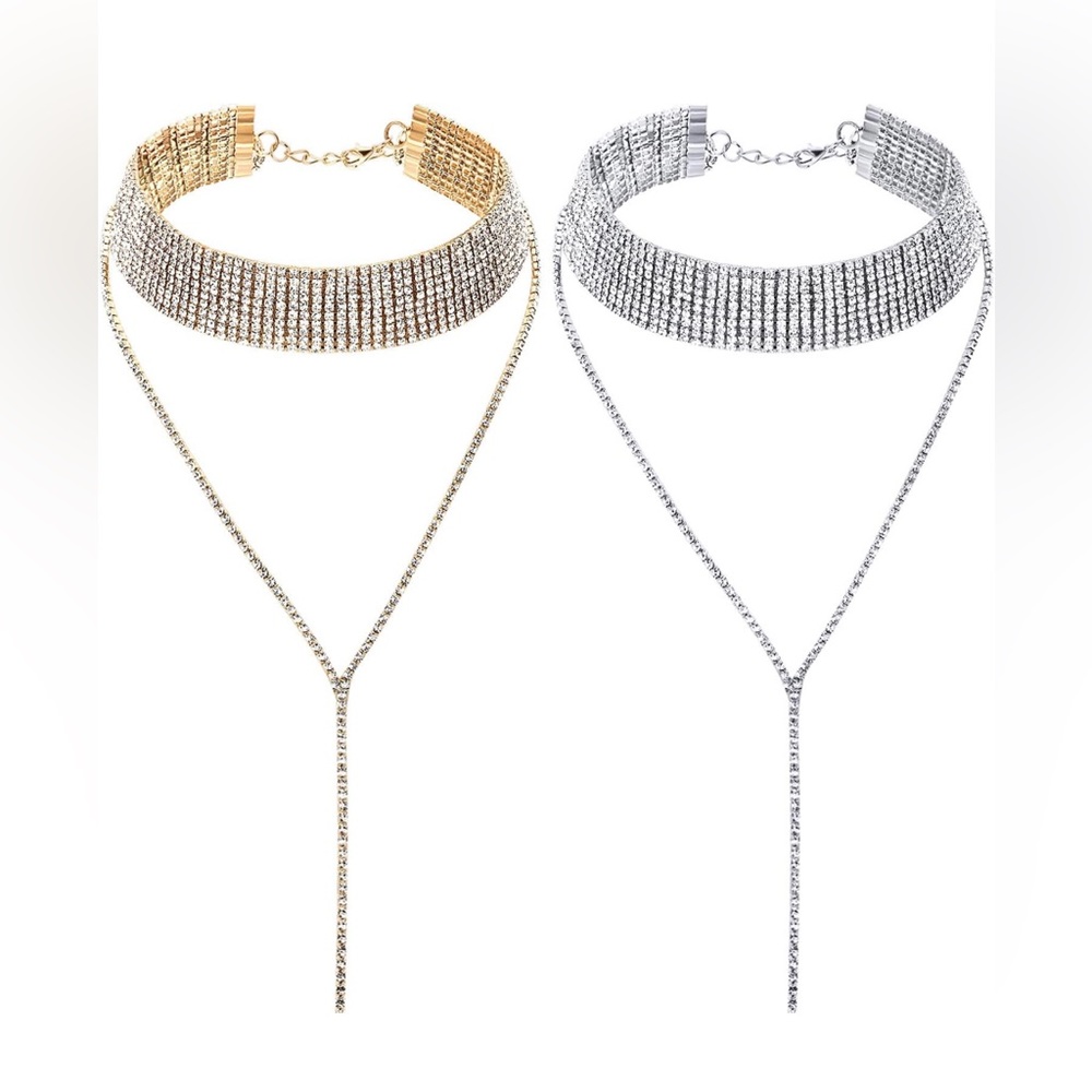 2 Pieces Rhinestone Tassel Choker Necklace Collar Necklaces Tassel Chain